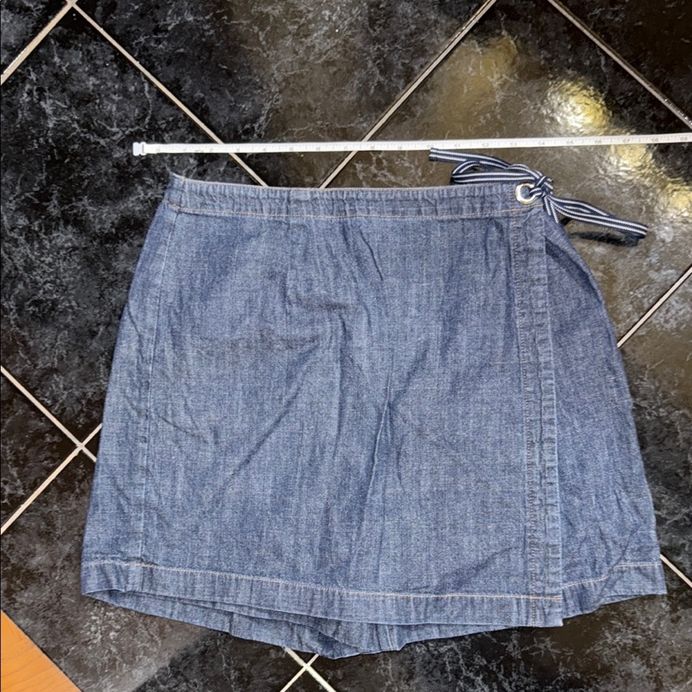 Ann Taylor Denim Skort with Striped Tie